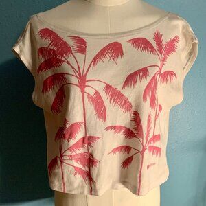 Eclipse Los Angeles Women’s Size M White & Pink Palm Tree Cropped Tee